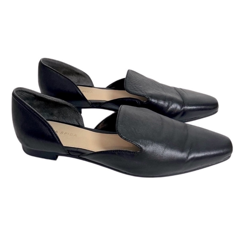 Via Spiga Minimalist Genuine Leather Black Flats Pointed Toe Cut-Out Design 35 5